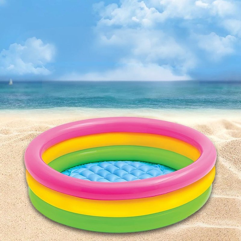 60cm Inflatable Kids Pool With Rainbow Glow In The Dark Rings 3 Tier PVC Baby Bath Tub For Outdoor Water Play