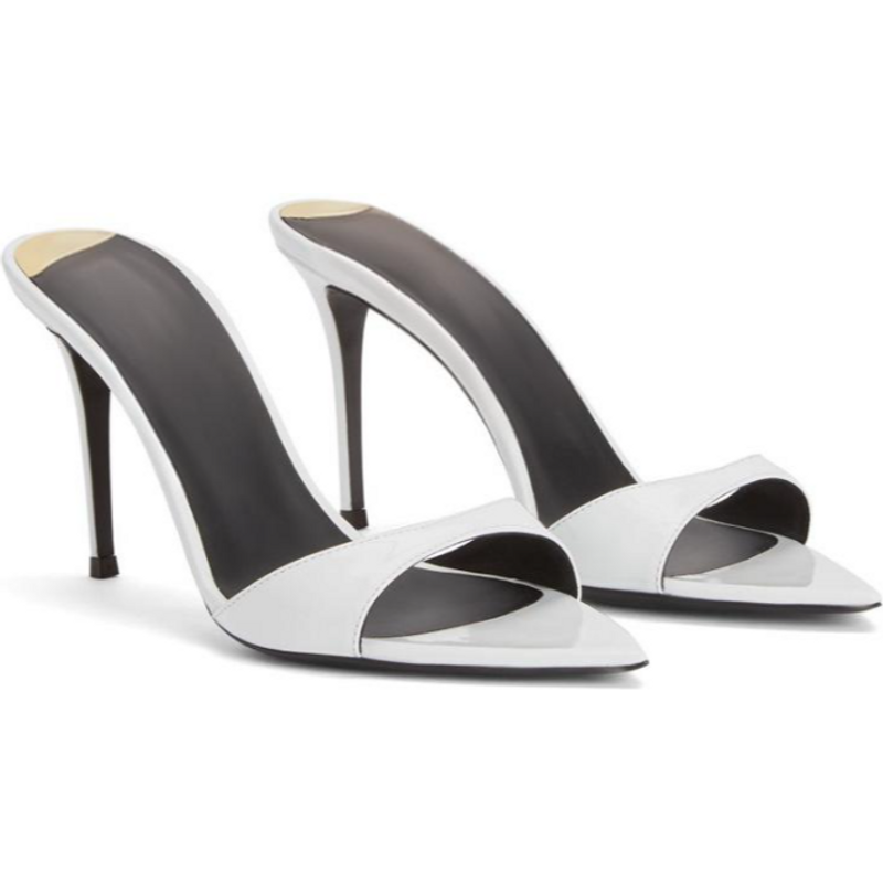 Women's White Pointed Toe Open-Toe Stiletto Slide Sandals - Slip-On Dressy High Heels For Women