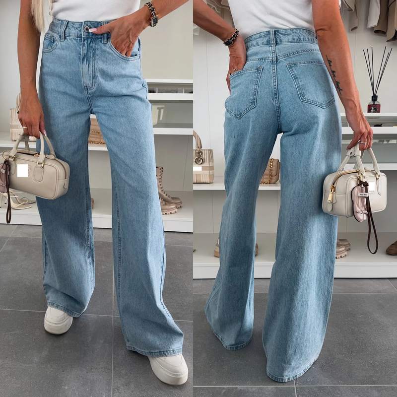 European And American Nostalgic Light Colored Elastic High Waist Loose Retro Wide Leg Denim Trousers