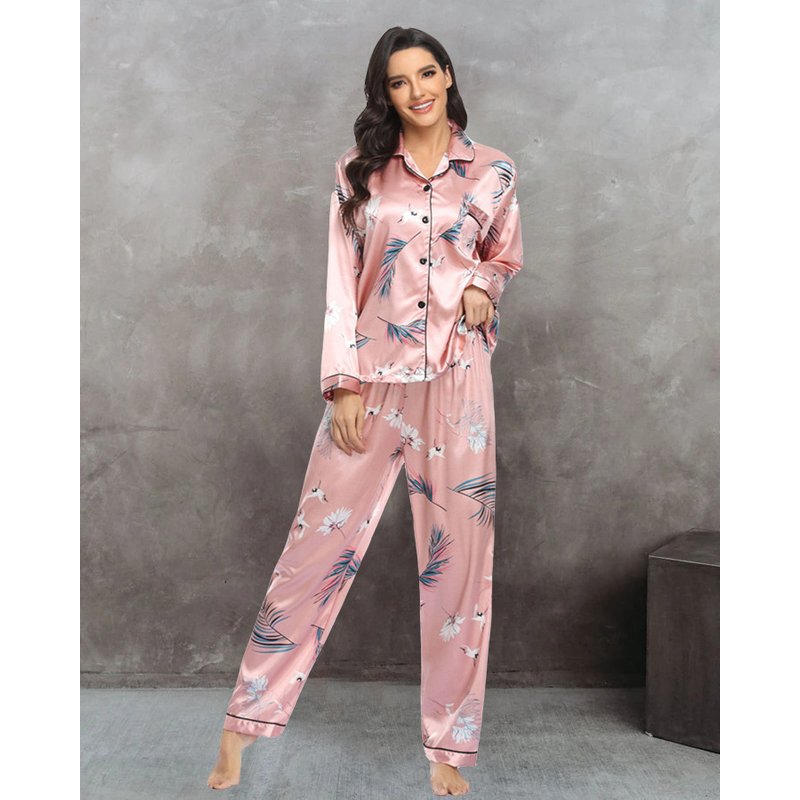 Two-piece set of elastic satin home wear pajamas for women,