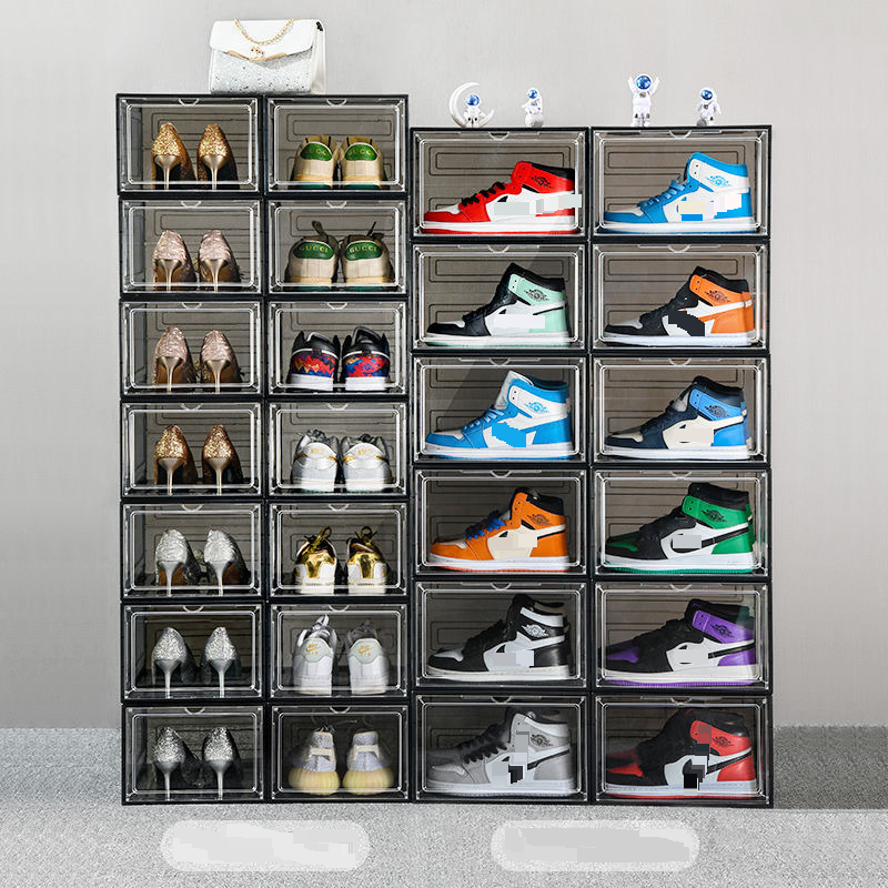 Home Storage & OrganizationPlastic Shoe Box Flip Cover Combination Shoe Cabinet Home Dormitory Front And Side Opening Magnetic Absorption Box Storage