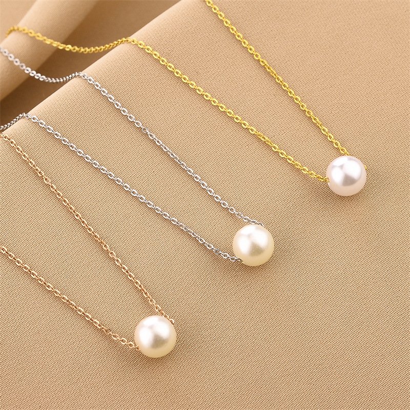 Stainless Steel Elegant One Pearl Necklace Female Minimalist Temperament Jewelry Customize Wedding