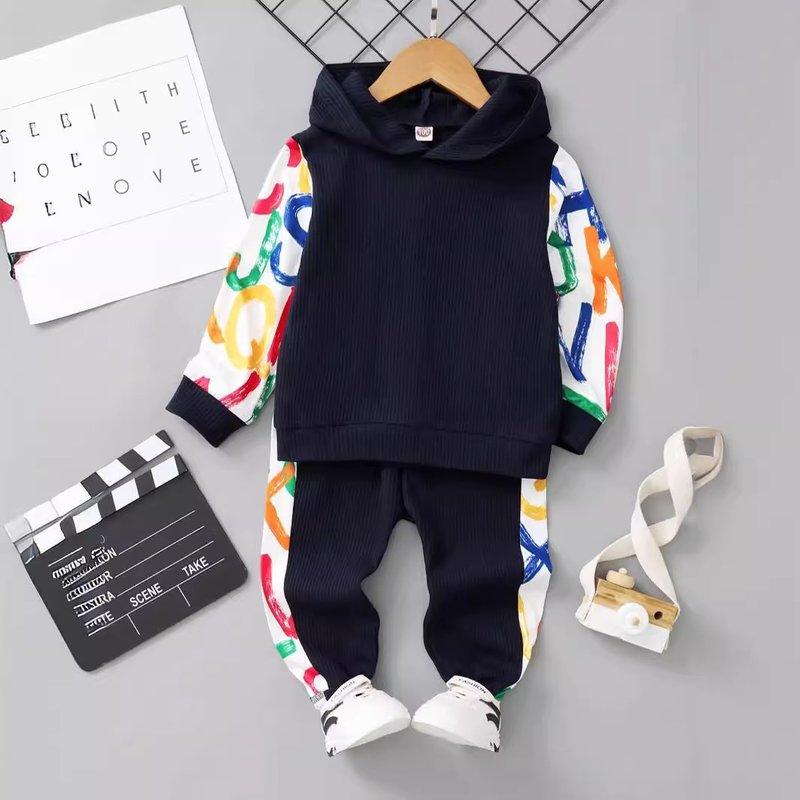 Autumn New Boys Fashion Casual Sports Hooded Suit Colorful Letter Element Suit