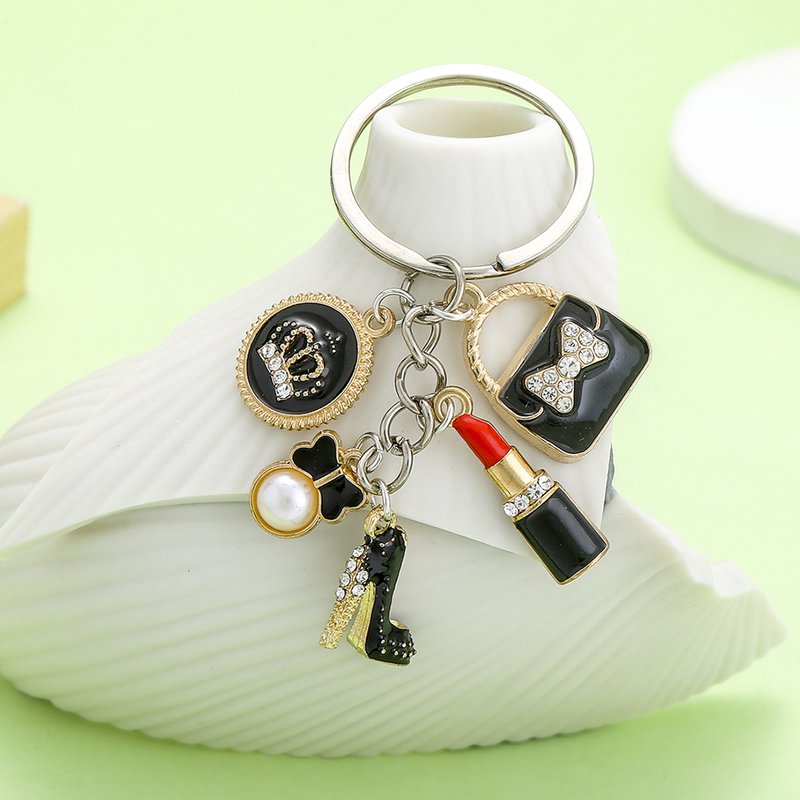 Black Crown Diamond Lipstick Bag High Heels Keychain Accessories Schoolbag Coin Purse Ornament Gift