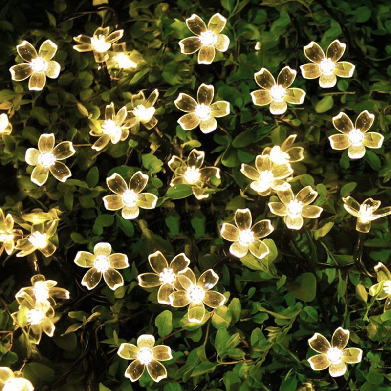 Solar Cherry Blossom Light String LED Peach Blossom Decorative Light Christmas Holiday Garden Courtyard Transparent Flower Small Colored Light Belt