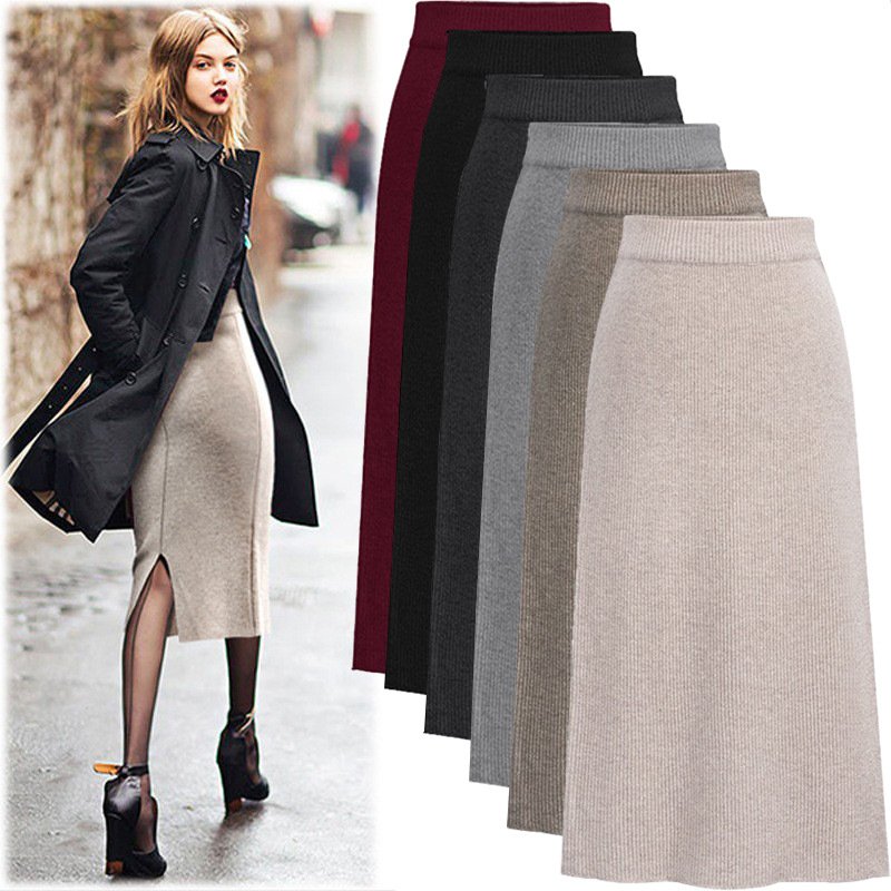 Women's skirt Women's mid-length large size new woolen skirt split hip skirt one-step skirt high-waisted skirt