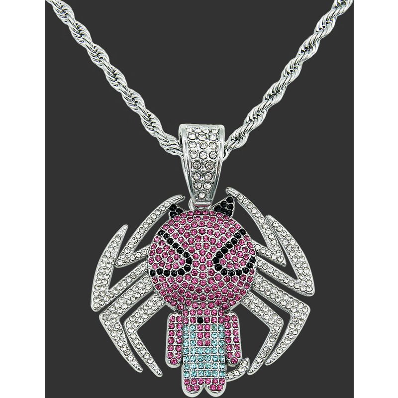 Hip Hop Anime Superhero Jewelry Iced Out Crystal Spider Pendant Necklace For Men Women Cuban Chain Choker