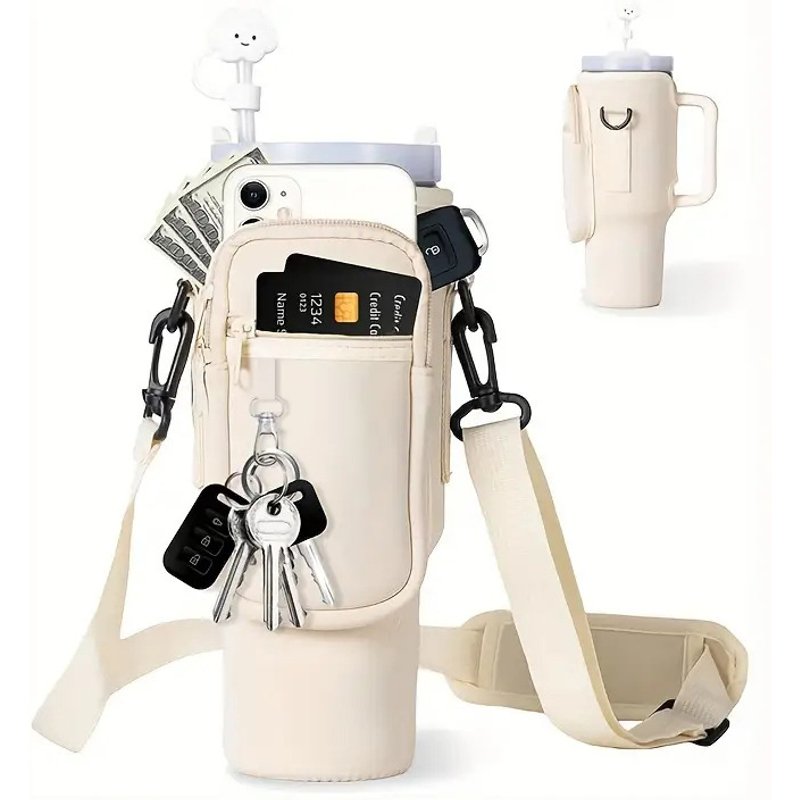 Neoprene water cup holder with crossbody water cup storage bag multifunctional 40OZ external heat insulation handle mug holder kettle