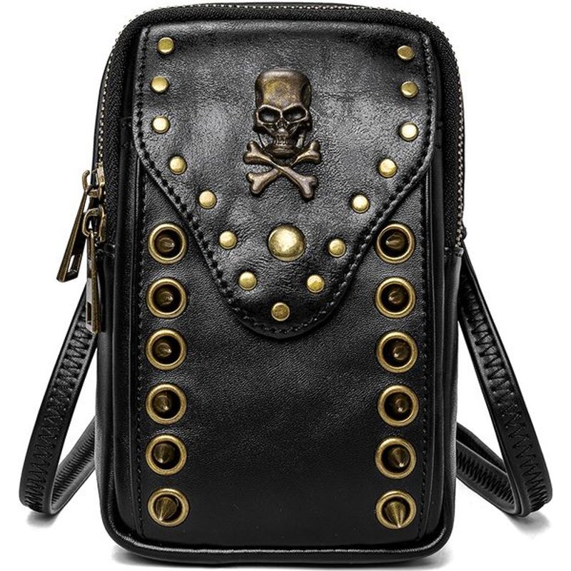 Chongsukei New Women's Shoulder Skull Rivet Outdoor Phone Bag with Personalized and Versatile Design