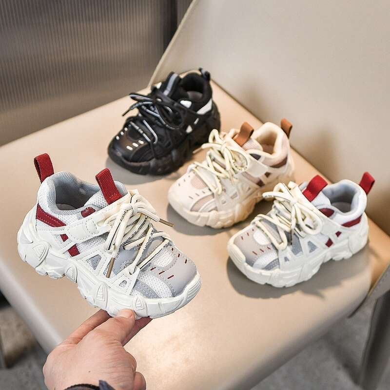 XUANMU Kids Casual Running Shoes With Thick Soles Boys Girls Fashion Versatile Sport Shoes Children Mesh Breathable Sneaker Z0141