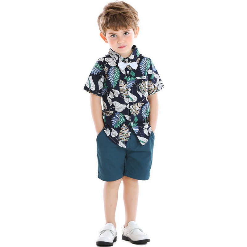 Mother&Kids Children's Summer children's suit Boys printed short-sleeved shirt shorts two-piece set