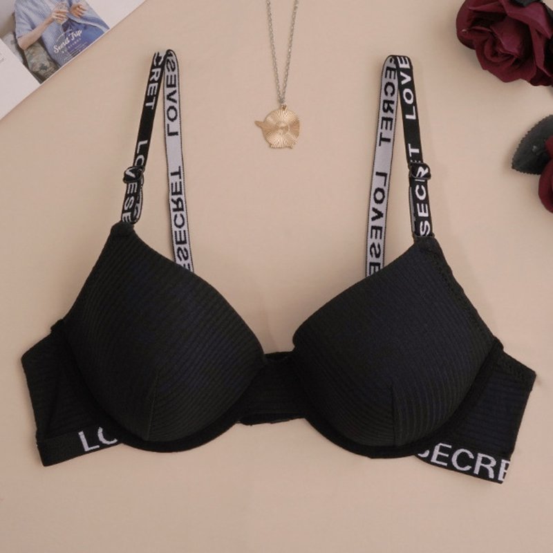 Women's Underwear Letter Black Cotton Mold Steel Ring Fashion Adjustment Simple Bras
