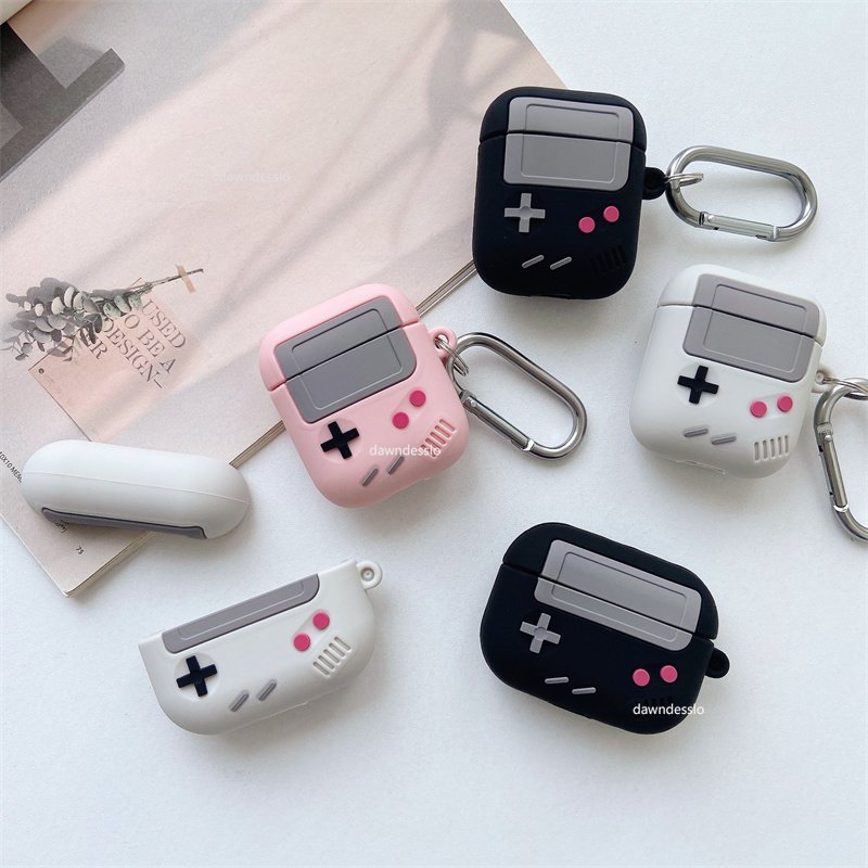 For AirPods Pro 1 2 Case Fashion Retro Game Earphone Case for Airpods Pro 1 2 Cute 3D Gameboy Silicone Headphone Cover Keychain