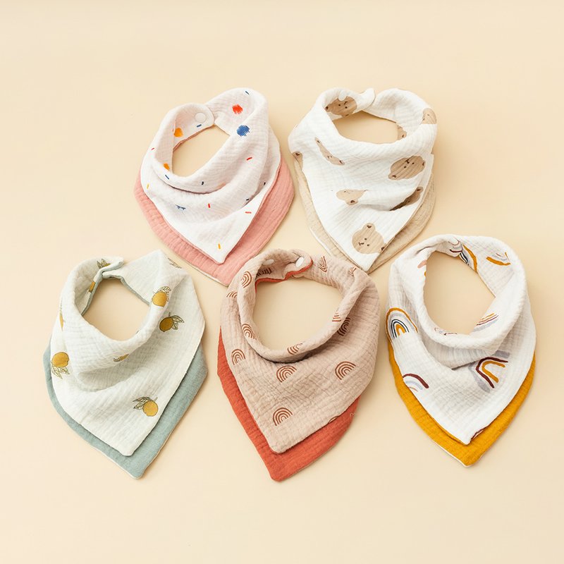 Four Layer Cotton Gauze A Type Bibs Baby Multifunctional Square Towels Printed Color Matching Baby Triangle Towel Windproof Bib