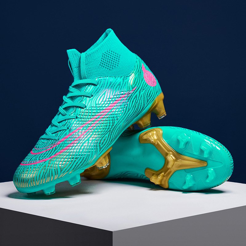 High top leather Football boot, broken nails, long spikes, 35-47 yards, school club game Soccer shoes