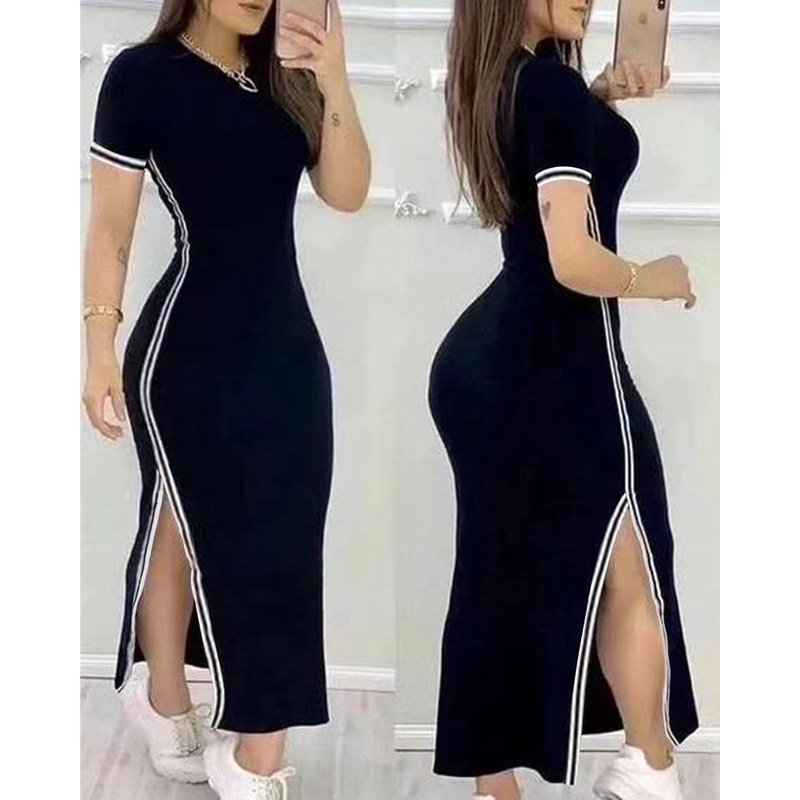 Women's Clothing Short Sleeve Long Slit Dress
