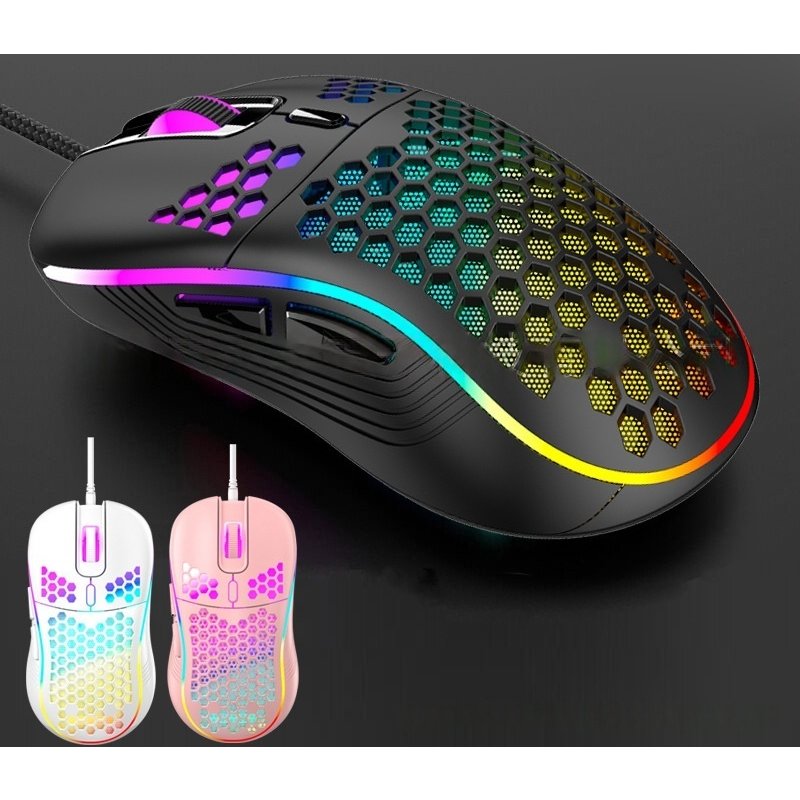 Honeycomb Gaming Mouse – 7200DPI Wired RGB Mouse, 6 Programmable Buttons, Ergonomic Design For PC/Laptop (White/Pink/Black/Blue)
