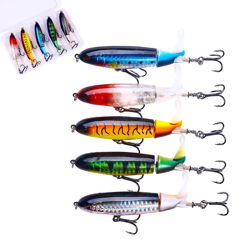 5pcs Fishing Lure Set With Box Rotating Tail Topwater Floating Propeller Hard Bait Valentine's Day Gift For Rman Targeting Bass Pike Perch Muskie