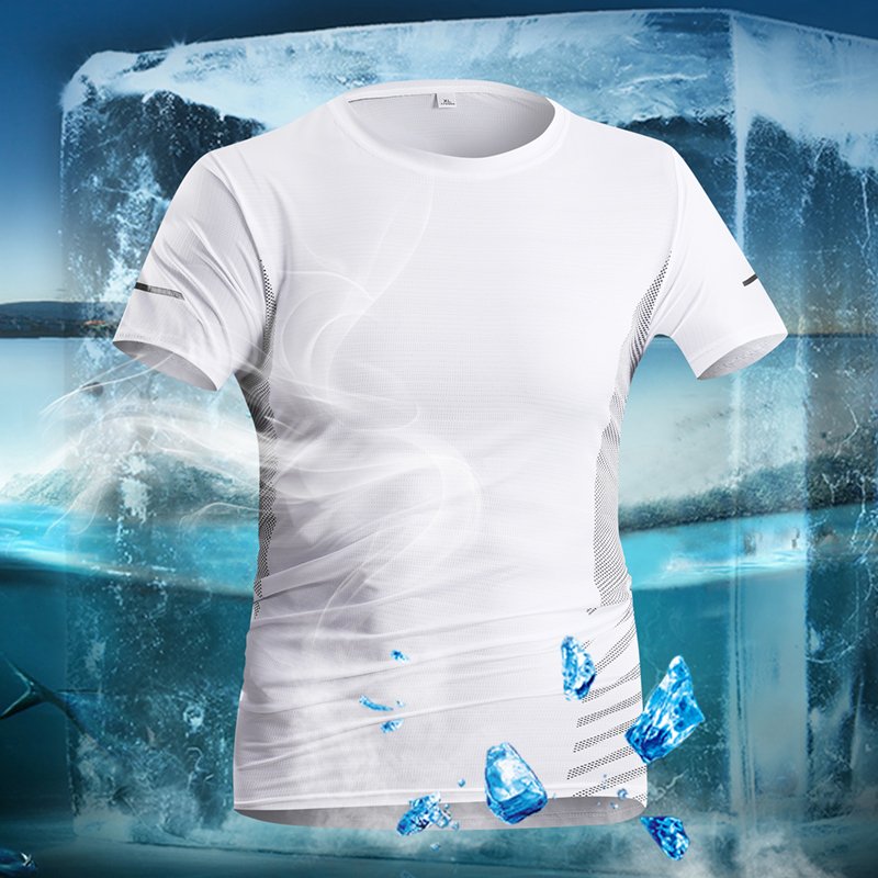 Ice sensitive elastic top 2024 summer new ice silk outdoor sports fitness short sleeved T-shirt