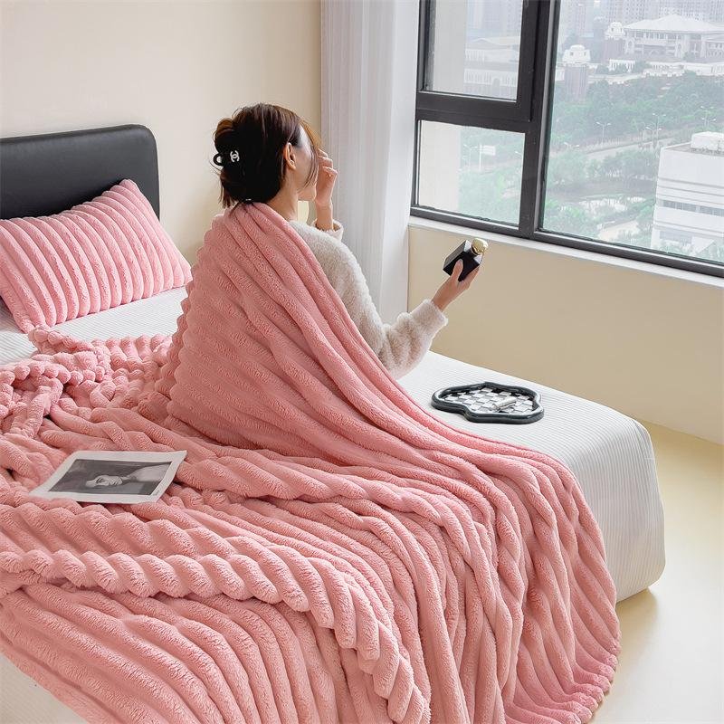 Solid Color Fleece Blanket For Winter - Soft Office Nap & Gift Throw Warm Cozy Blanket For Home & Travel