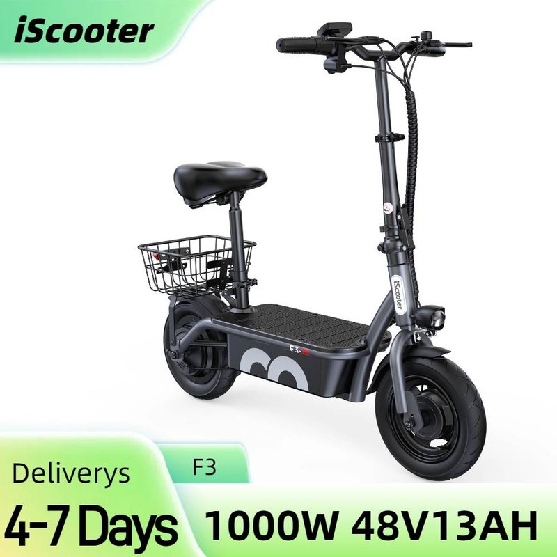 IScooter F3 Electric Scooter with Seat,1000W 48V 13Ah 10 inch Commuting Scooter with Basket