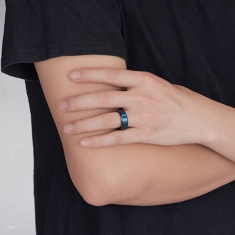 8mm two tone men's ring Matte blue brushed stainless steel fashion ring