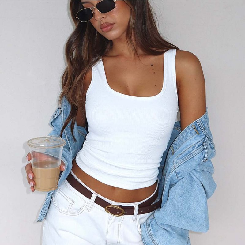 Women's Sexy Y2K Slim Fit Solid Color Vest European American Style Hot Girl Summer Threaded Top for Trendy Streetwear