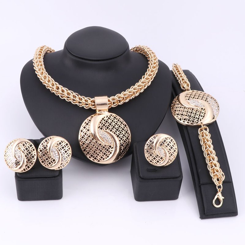 Dubai Gold Color Jewelry Sets Gild Fashion Big Nigerian Wedding Bridal Bijoux African Costume Jewelry Sets