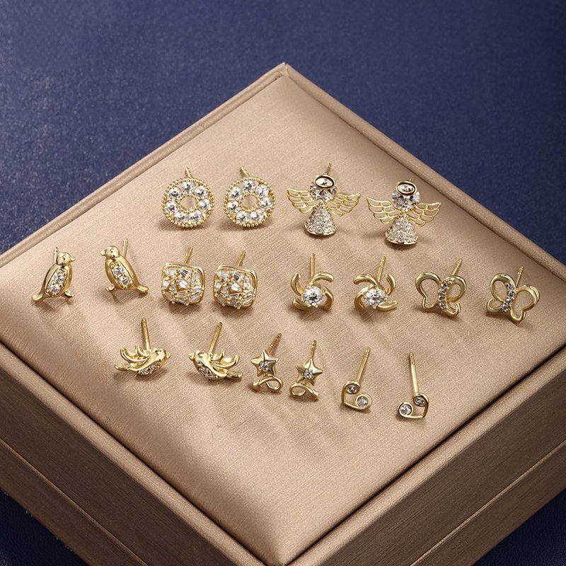 1 Pair Cute Xuping Simple Style Heart Shape Windmill Bird Plating Inlay Alloy Copper Alloy Artificial Gemstones 14k Gold Plated Ear Studs