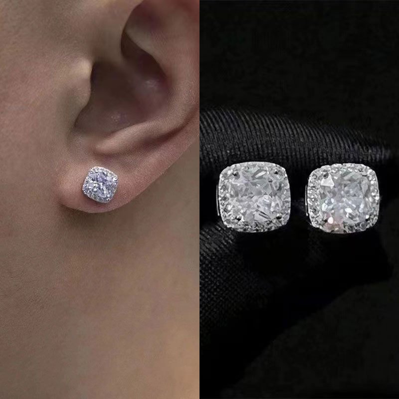 Boucles d'oreilles de style américain pour hommes, diamant jaune, zircon, sucre de roche pour hommes, tendance hip-hop, boucles d'oreilles haut de gamme pour femmes