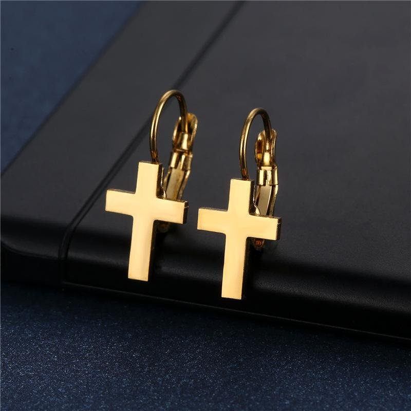 Fashion Creative Titanium Steel Cross Earrings Women's Stainless Steel Gold Color Cross Hoop Earrings Jewelry