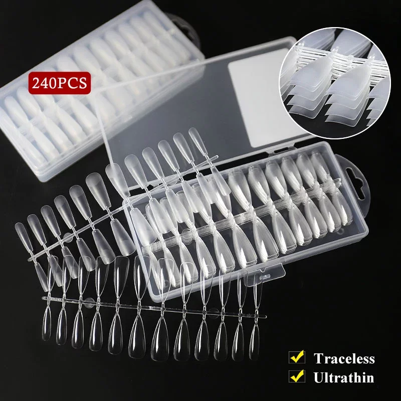 Arte Clavo 240pcs/box Transparent Fake Nail Acrylic Tips Press on Nails Coffin Traceless Ultrathin False Nails Accessories Tools