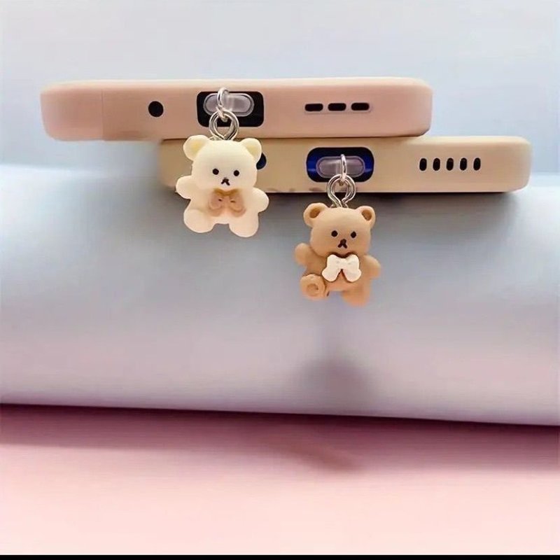 New Bear Phone Dust Resin Tie Beige Coffee Color Charging Plug Earphone Hole Pendant Type-C