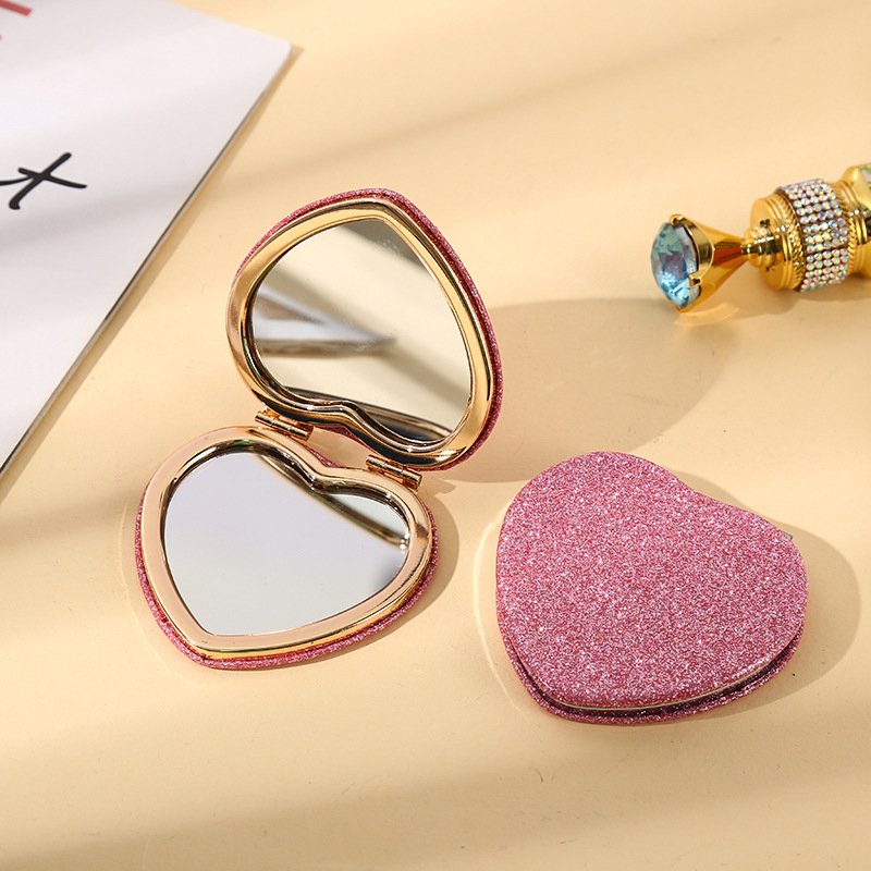 Heart carrying mirror, girl makeup mirror, internet famous girl small mirror, portable student folding circular mirror