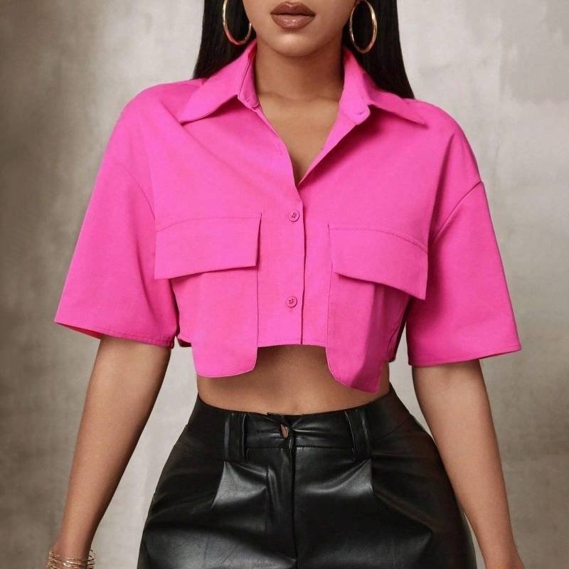 Women's Clothing Design Niche Lapel Loose Solid Color Cardigan Top Autumn And Winter New Temperament Double Pocket Short Shirt