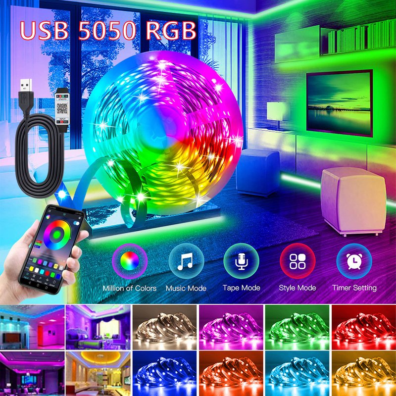 USB 5v low voltage 5050rgb flexible colorful LED color changing light strip self-adhesive desktop atmosphere soft light bar