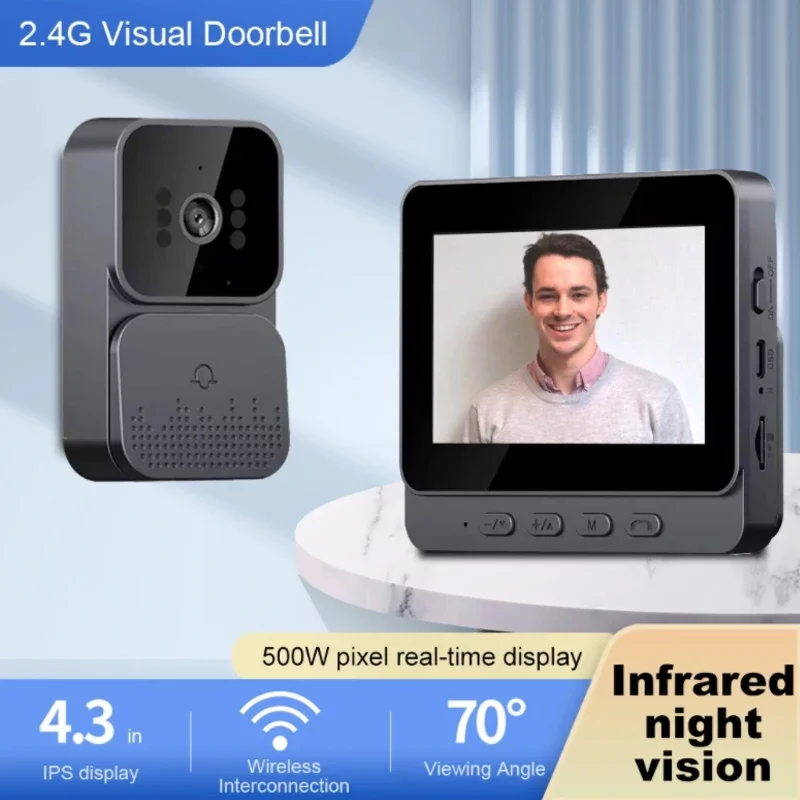 Doorbell Video Intercom Camera Inteligente Wireless Door Bell Night Vision with 4.3inch Screen for Security Smart Home