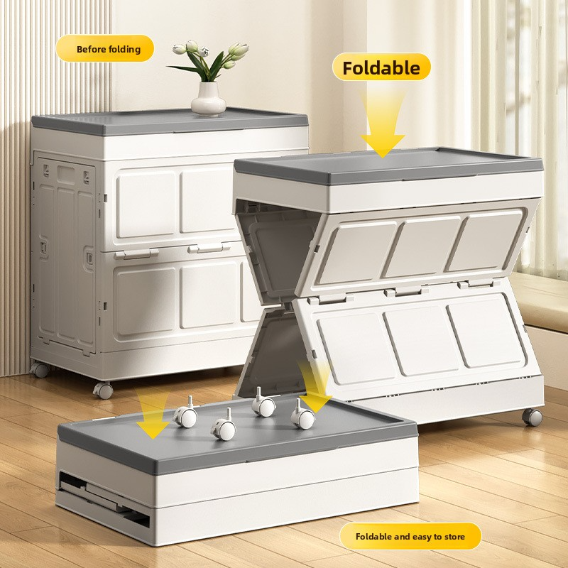 Foldable Storage Box With Wheels – 76L/137L PP Organizer For Clothes, Blankets & Toys (3-Door/1-Door, Japanese Style, Space-Saving)