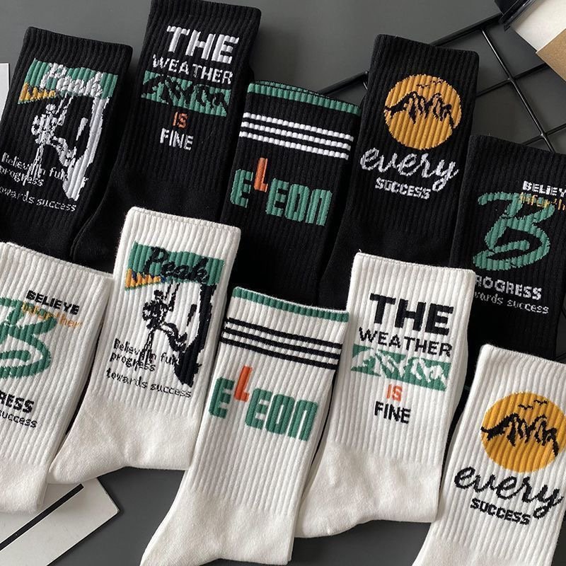 Unisex Cotton socks for men, mid length socks with anti odor letters, Instagram trendy midsole, student sports basketball