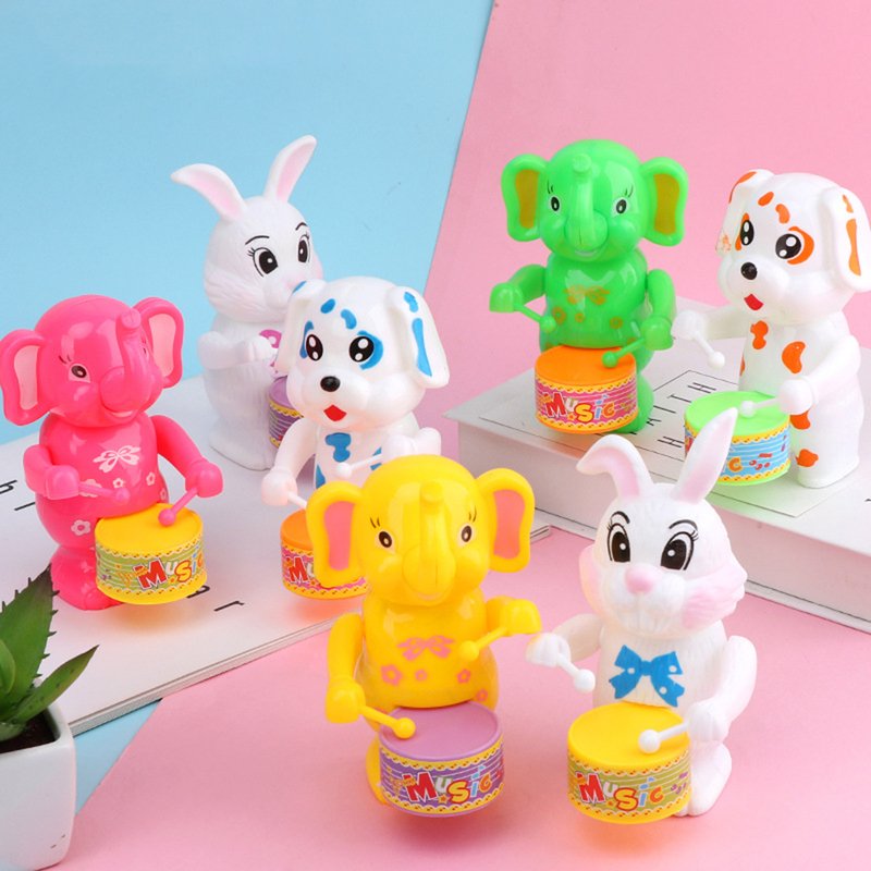 Funny Wind Up Toy Cute Cartoon Rabbit Dog Elephant Drumming Toy Kids Animal Clockwork Toy Educational Toys Children Gift