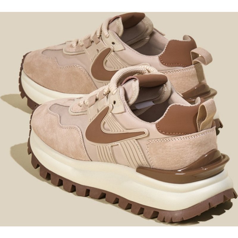 Thick Soled Raised Apricot Colored Dad Female Internet Celebrity Super Hot Forrest Gump Shoes, 2025 Spring New Genuine