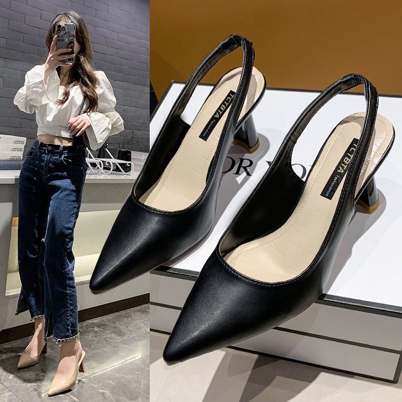 Spring/Summer New Pointed High Heels Thin Heel Closed Toe Sandals Backless Shallow Mouth Single Shoes Women