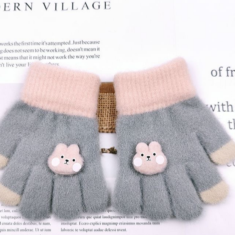 Kids' gloves Gloves Winter children warm and cold all refers to cute cartoon boys and girls plus fleece thick knit five-finger gloves