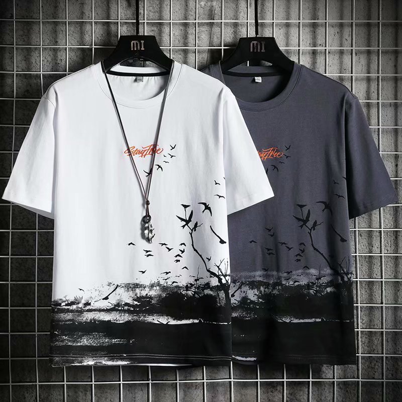 Men's clothing Casual short-sleeved men's thin simple T-shirt new loose round neck summer ins trend style student all-match five-point sleeves