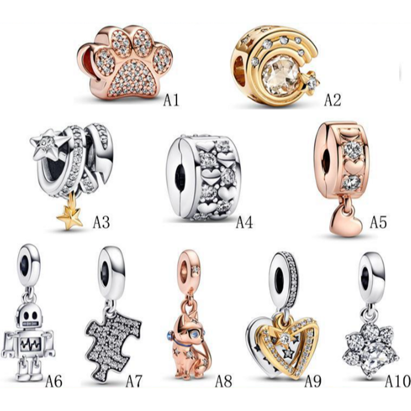 Fine Beads 925 Sterling Silver Beads Cute Pet Paw Print Robot Puzzle Charm Diy Bracelet Bracelet String Accessories