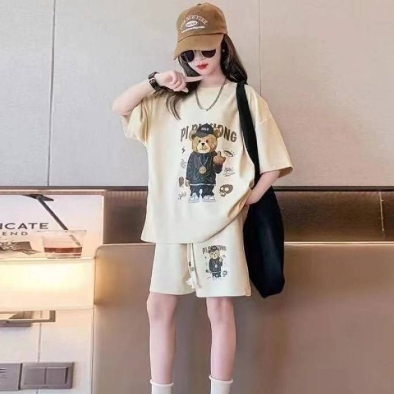 Kid's Clothing Girls sports suits fashionable girls' casual clothes short-sleeved shorts children's two-piece suits