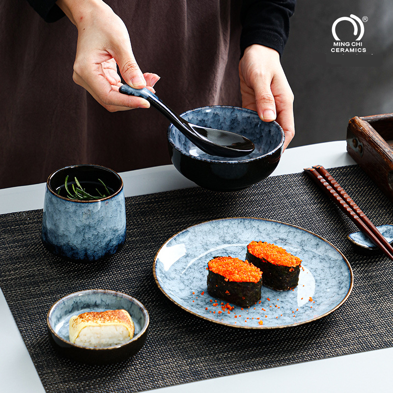 Japanese Style High End Light Luxury Western Style Ceramic Wing Bowl Plate Spoon Cup Hotel Restaurant Table Four Piece Tableware Set