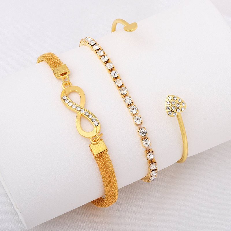 3pcs/set Lucky Love Bracelet Set – Heart & Infinity Symbol Stackable Bangles (Gold/Silver)