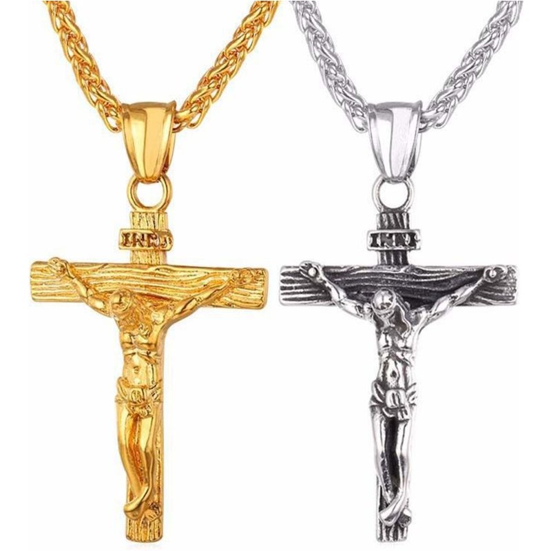 Fashion Men's Jesus Cross Necklace Cross Jewelry Gold Plated Pendant Classic Necklaces for Women Birthday Party Anniversary Gift