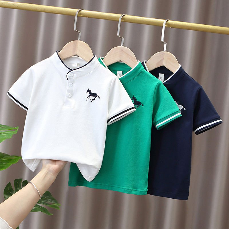 Mother&Kids Stand collar embroidered horse Polo stand collar loose knitting trend